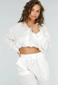 Wit Tweedelig Setje met Geborduurde Blouse en Broek