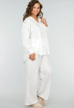 Wit Tweedelig Setje met Geborduurde Blouse en Broek