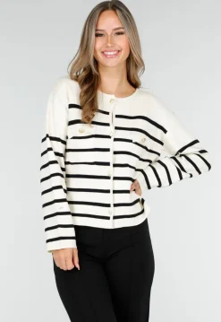 Wit Zwart Gestreept Vest met Gouden Knopen en Pockets
