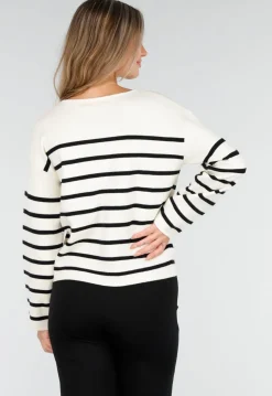 Wit Zwart Gestreept Vest met Gouden Knopen en Pockets