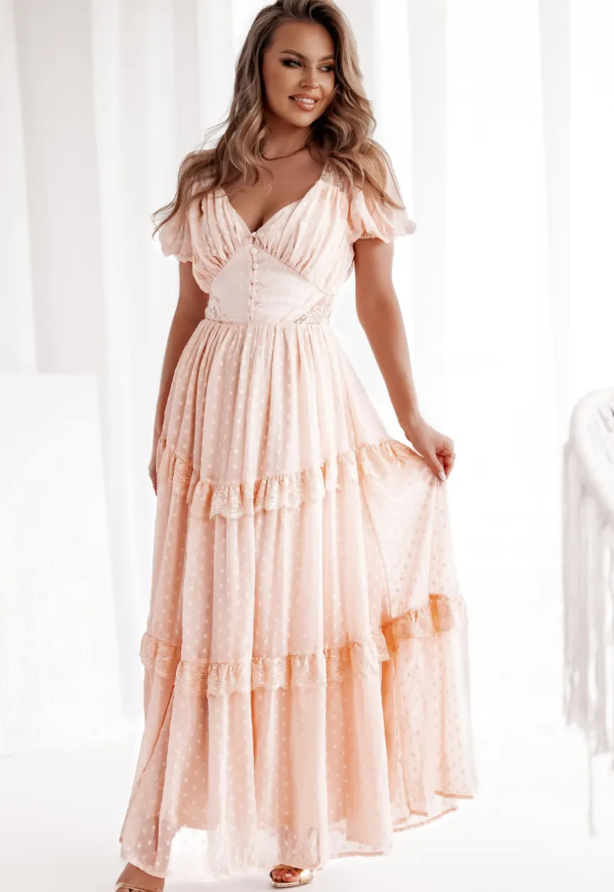 Zalmroze Maxi Jurk met Dot Effect