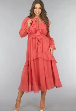Zalmroze Ruffle Chiffon Maxi Jurk