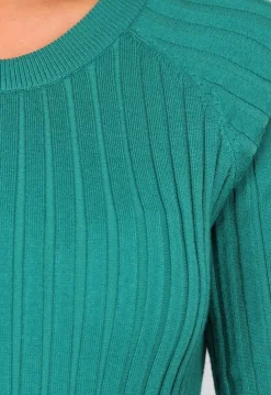 Zeegroene Longsleeve Rib Midi Jurk
