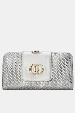 Zilveren Clutch van Gevlochten Imitatieleer met Gouden Chain