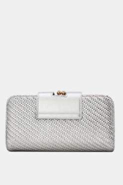 Zilveren Clutch van Gevlochten Imitatieleer met Gouden Chain