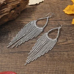 Zilveren Fringe Druppel Oorbellen