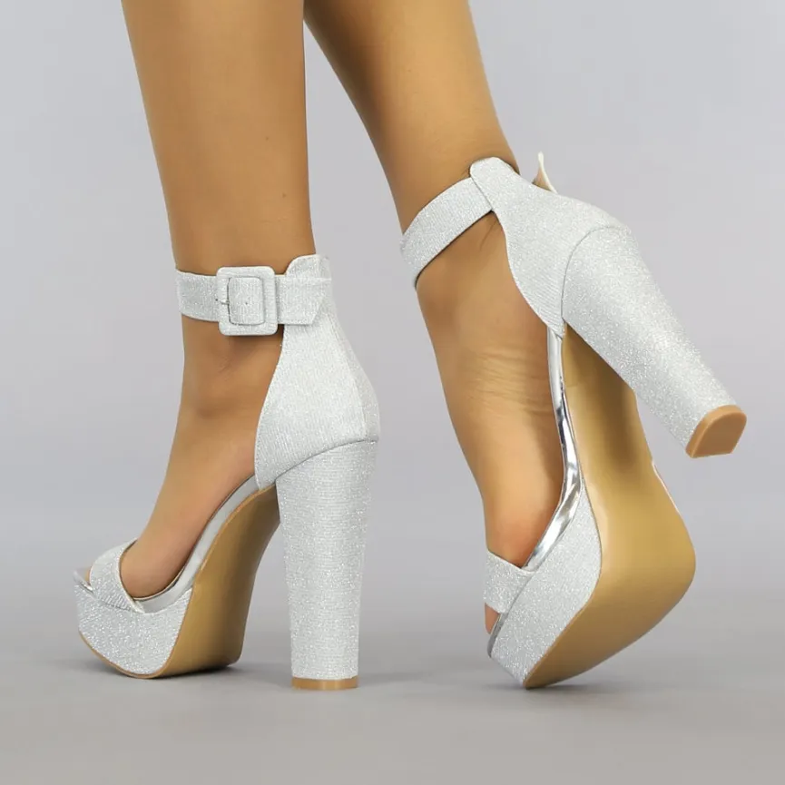 Zilveren Glitter Plateau Sandaletten met Open Teen