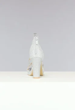 Zilveren Glitter Sandaletten met Strass Bandjes