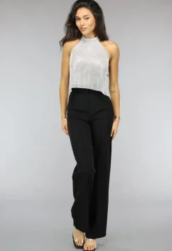 Zilveren Halter Glitter Chain Top met Open Rug