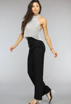 Zilveren Halter Glitter Chain Top met Open Rug