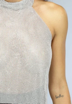 Zilveren Halter Glitter Chain Top met Open Rug