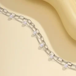 Zilveren Heup Bodychain met Schakels en Parels