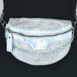 Zilveren Holografische Glitter Crossbody Tas met Ketting