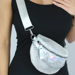 Zilveren Holografische Glitter Crossbody Tas met Ketting