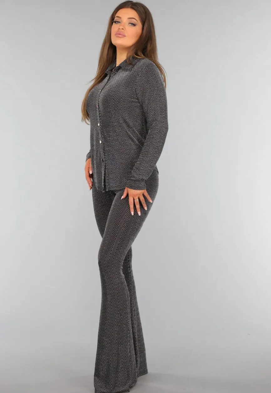 Zilveren Lange Mouwen Blouse met Glitter
