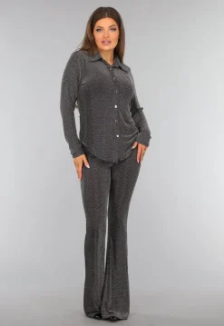 Zilveren Lange Mouwen Blouse met Glitter