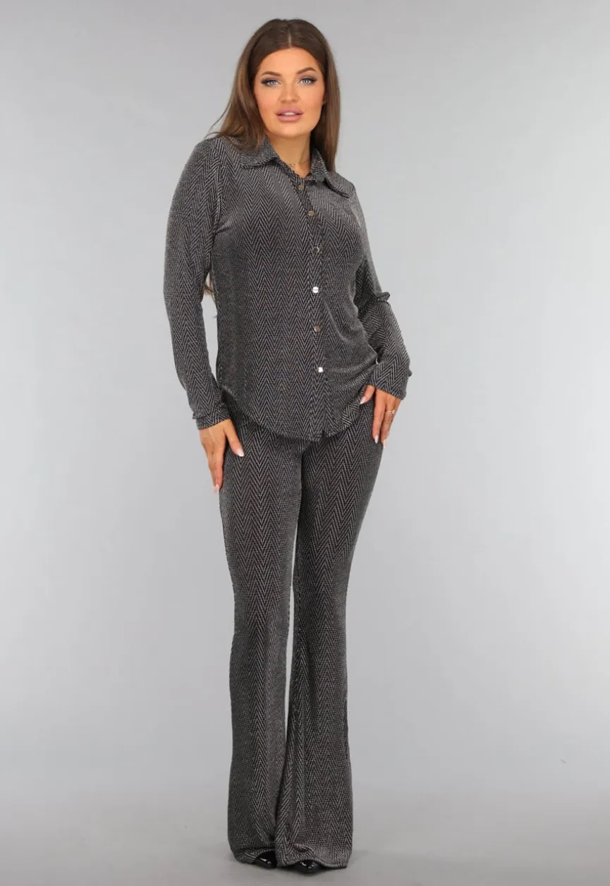 Zilveren Lange Mouwen Blouse met Glitter