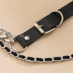 Zilveren Lederlook Riem met Bodychain