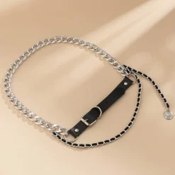 Zilveren Lederlook Riem met Bodychain