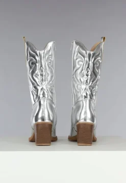 Zilveren Metallic Cowboylaarsjes met Stiksels