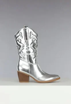 Zilveren Metallic Cowboylaarsjes met Stiksels