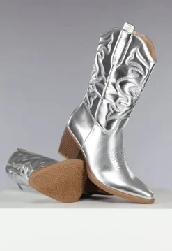 Zilveren Metallic Cowboylaarsjes met Stiksels