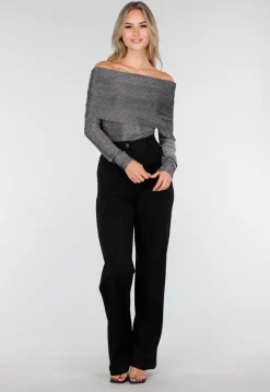 Zilveren Off Shoulder Top met Lange Mouwen