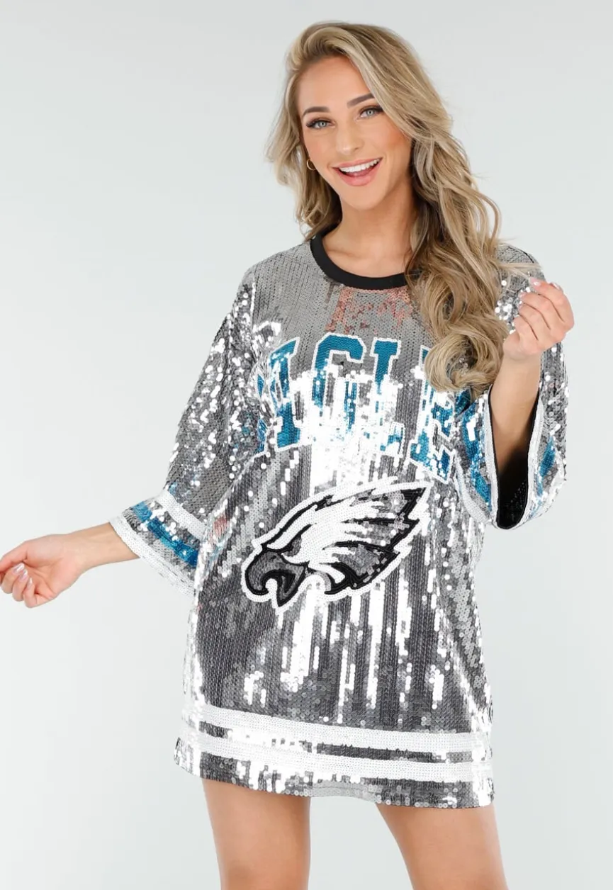 Zilveren Oversized Eagles Arend Jersey Jurk met Pailletten