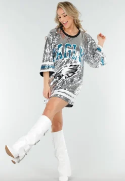 Zilveren Oversized Eagles Arend Jersey Jurk met Pailletten