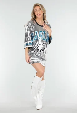 Zilveren Oversized Eagles Arend Jersey Jurk met Pailletten