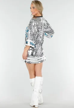 Zilveren Oversized Eagles Arend Jersey Jurk met Pailletten