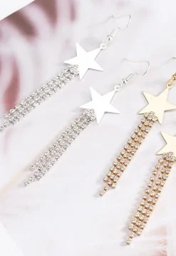 Zilveren Sterren Oorbellen met Strass Fringe