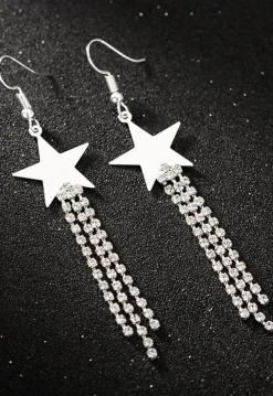 Zilveren Sterren Oorbellen met Strass Fringe