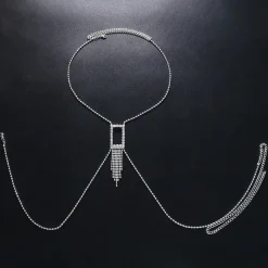Zilveren Strass Bodychain met Waterval Detail