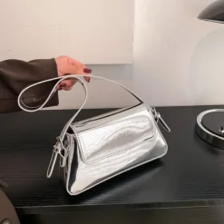 Zilveren Verstelbare Metallic Schoudertas