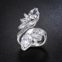 Zilveren Verstelbare Strass Ring met Druppels