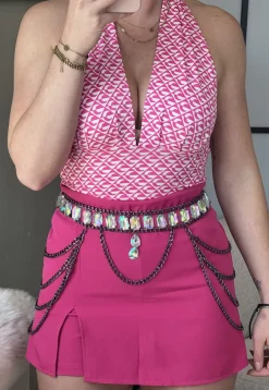 Zilveren Waist Body Chain met Grote Strass Stenen