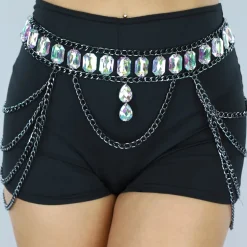 Zilveren Waist Body Chain met Grote Strass Stenen
