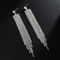 Zilveren Waterval Oorbellen met Strass