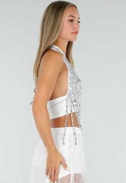 Zilverkleurige Bodychain met Strass Stenen en Kettingen