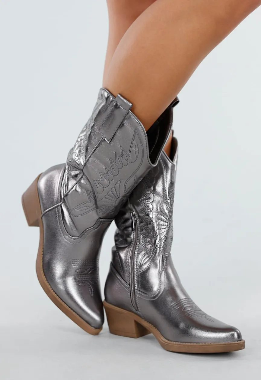 Zilverkleurige Cowboylaarzen met Metallic Look en Rits
