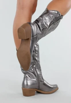 Zilverkleurige Cowboylaarzen met Metallic Look en Rits