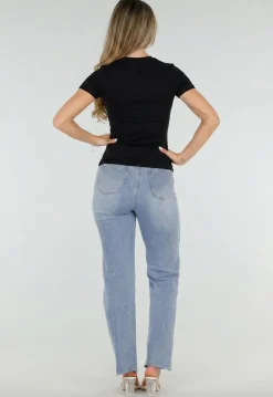 Zwart Basic T-Shirt met Korte Mouwen en Ronde Hals