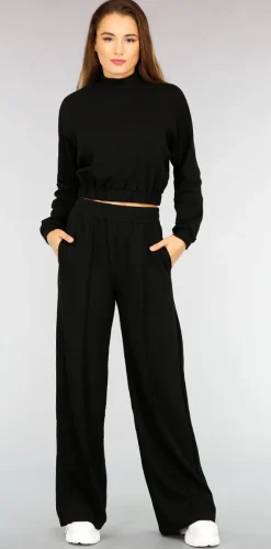 Zwart Comfy Huispak met Wijde Pijpen Broek