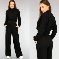 Zwart Comfy Huispak met Wijde Pijpen Broek