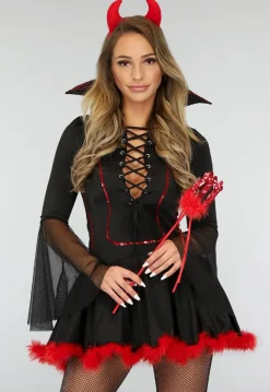 Zwart Duivel Dracula Kostuum met Veren