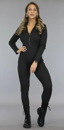 Zwarte Aansluitende Longsleeve Jumpsuit