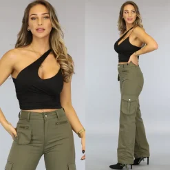 Zwarte Asymmetrische One Shoulder Stretch Top