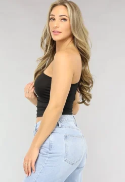 Zwarte Asymmetrische One Shoulder Top met Plooitjes
