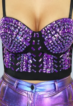 Zwarte Balconette Top met Paarse Studs